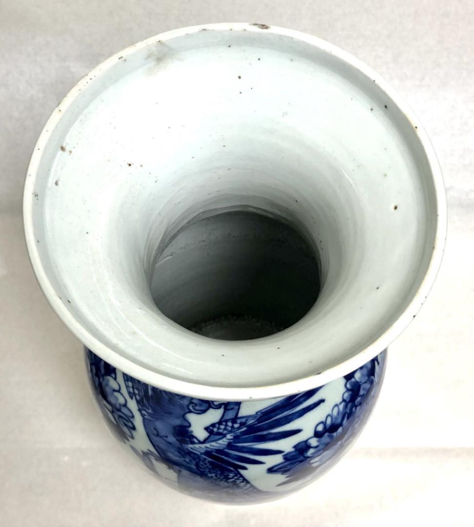 清時代中期 古染付 牡丹花鳥紋様 磁器大花瓶 呉須 入手困難 WWTT202