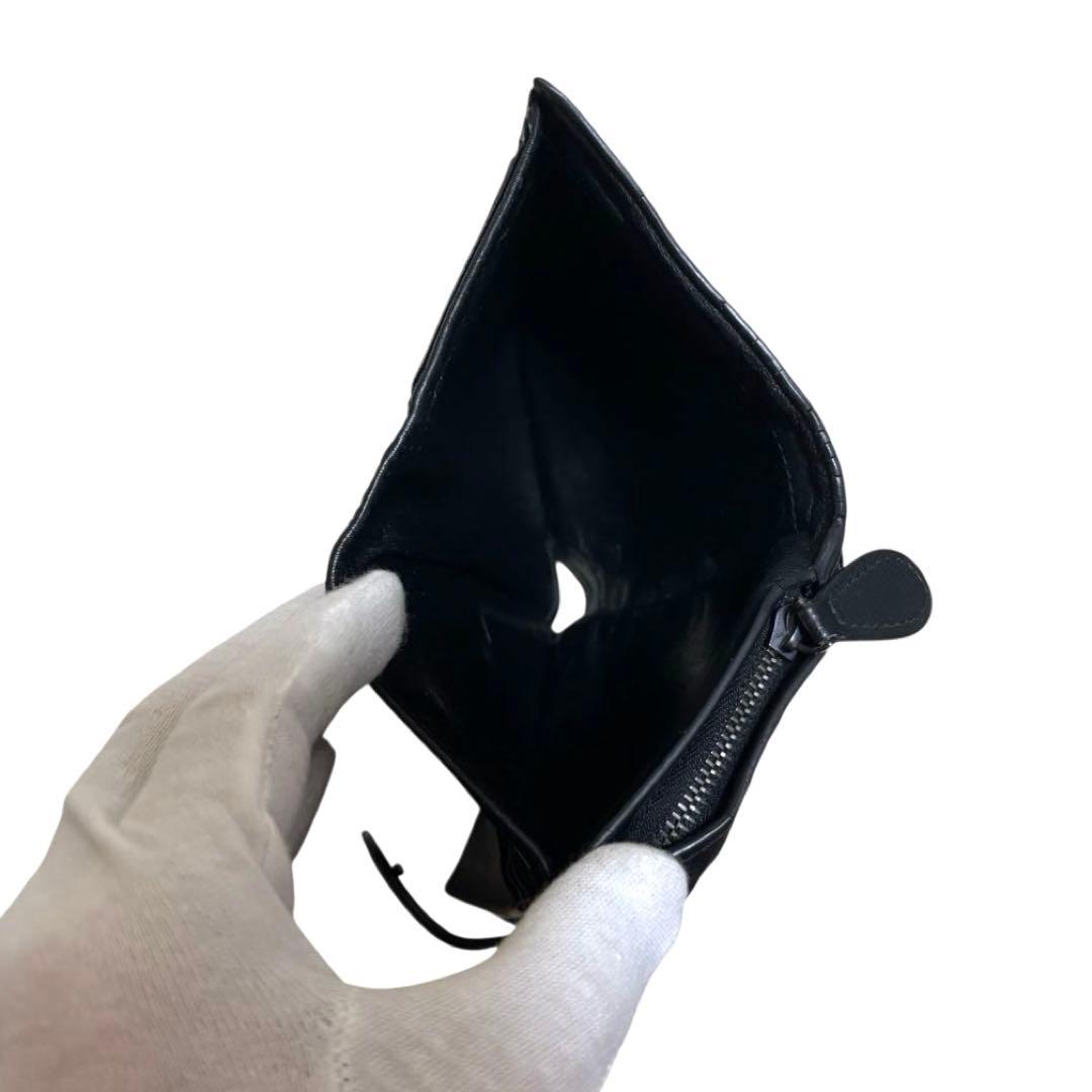 人気　ボッテガヴェネタ　折り財布　ブラック　イントレチャート　ラウンドファスナー