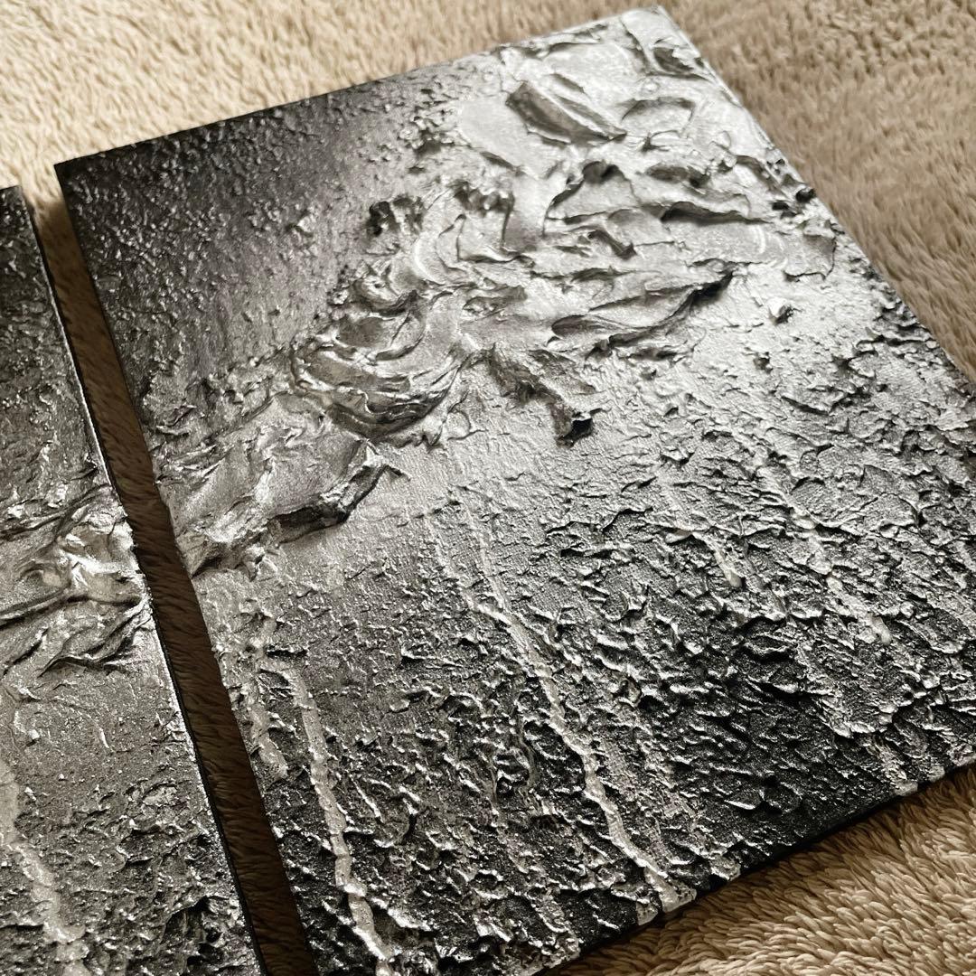 黒×シルバーの荒々しいストリート風テクスチャーアート 2枚組 F3