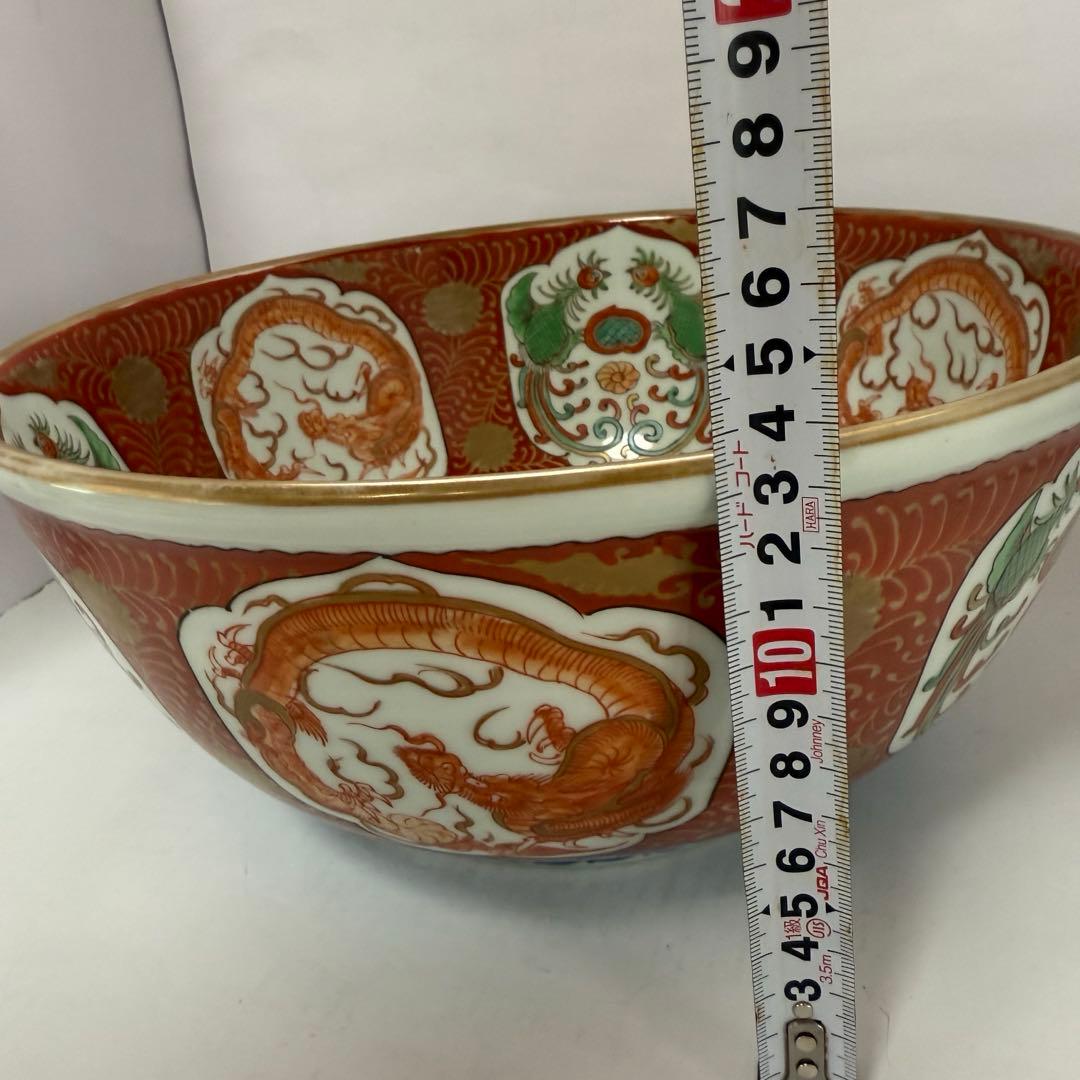 江戸期　古伊万里　金彩色絵　龍鳳文　鶴寿老人30cm 大鉢　送料込み
