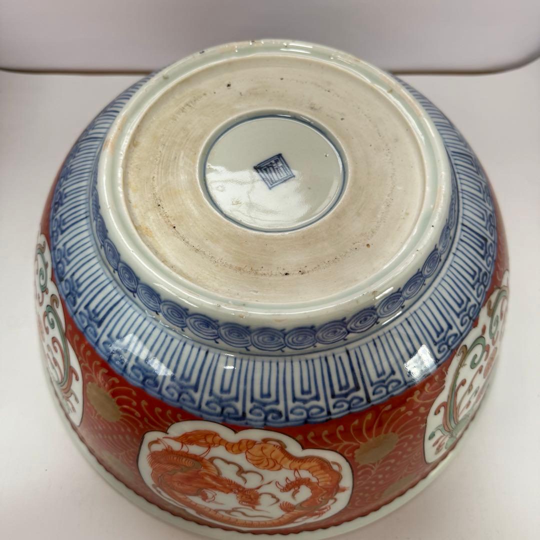 江戸期　古伊万里　金彩色絵　龍鳳文　鶴寿老人30cm 大鉢　送料込み