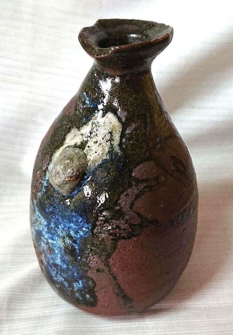 鯉江良二造壺陶器製の青茶グラデーション壺