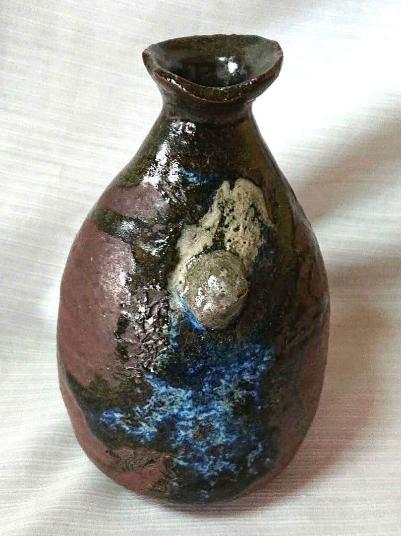 鯉江良二造壺陶器製の青茶グラデーション壺
