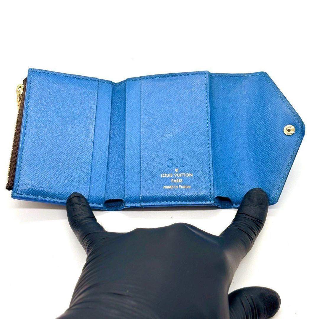 ベ*ー様 鮮やかブルー✨　ルイヴィトン　ポルトフォイユ ゾエ 三つ折り財布 モノ