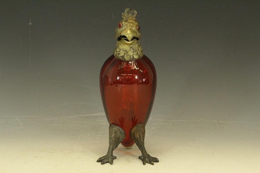 16世紀 フランス 赤ガラス 鷲 酒瓶高23.5cmアンティーク (RC975)