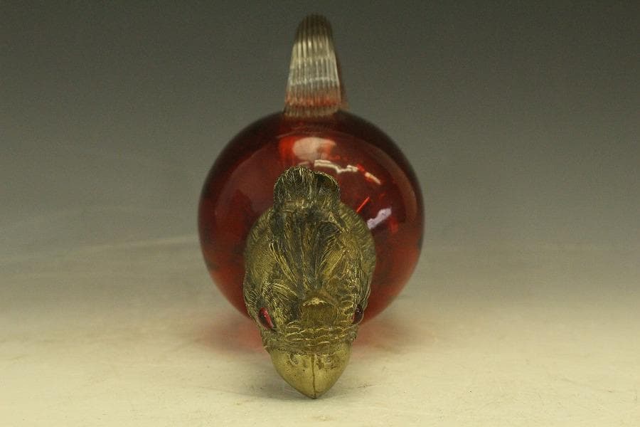 16世紀 フランス 赤ガラス 鷲 酒瓶高23.5cmアンティーク (RC975)