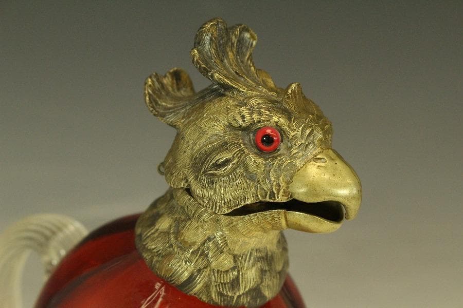 16世紀 フランス 赤ガラス 鷲 酒瓶高23.5cmアンティーク (RC975)