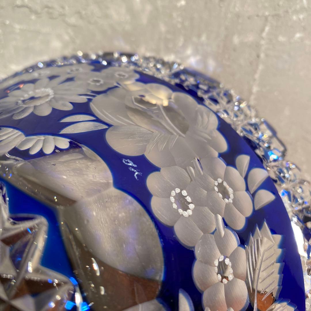 マイセンクリスタル Meissen 切子硝子 ボウル 深皿 色被せ 美品