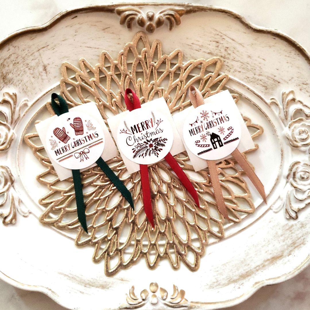 No.119　リボン付きサンキューシール　クリスマス　リボンシール　ギフトシール