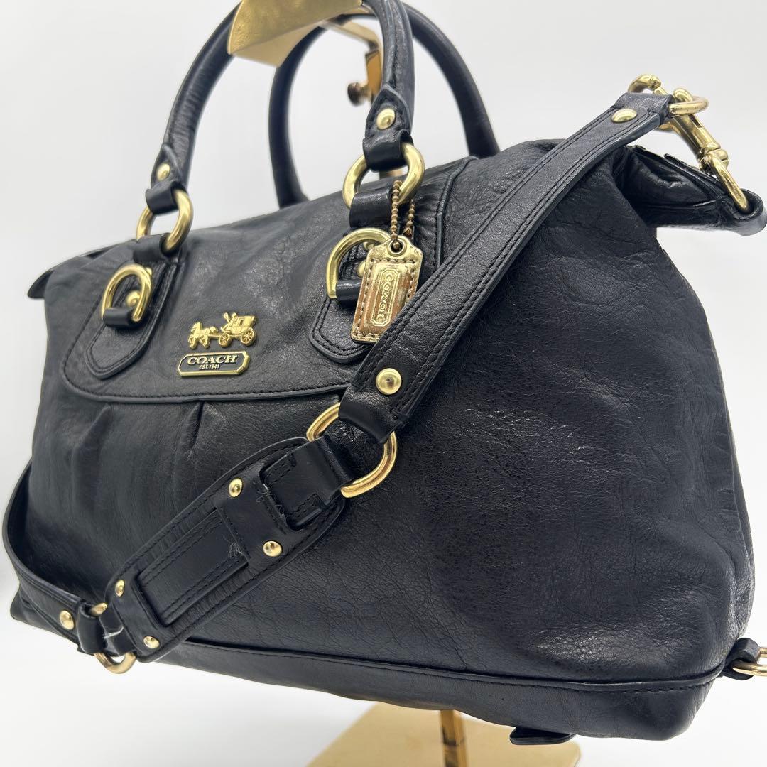 A978 美品 コーチ シボ革 レザー 2way ハンド ワンショル 黒 金具G
