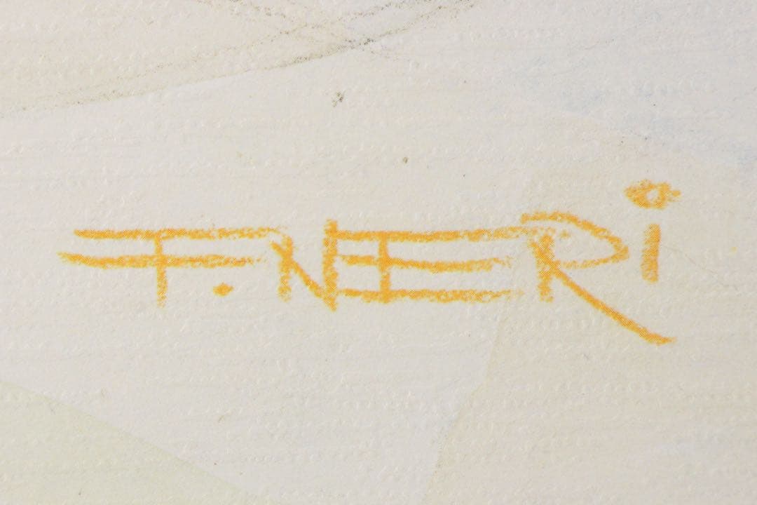 No4713額装　印刷　F.NERi 水彩画　花　花瓶　静物画　絵画　送料無料