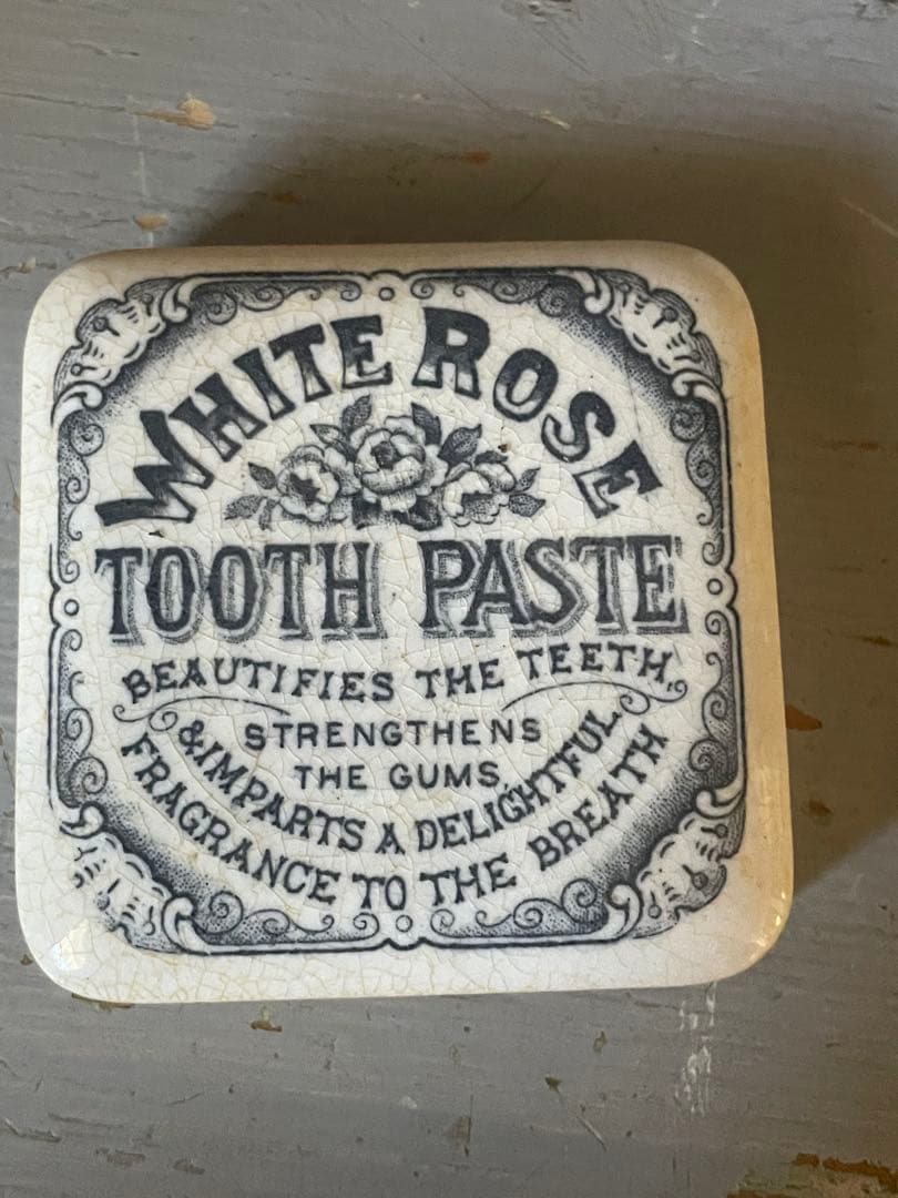 激レア　イギリスアンティーク　TOOTH PASTE ジャー　陶器　正方形