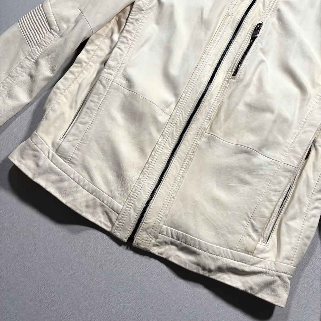 XXL相当 ヒューゴボス ラムレザー ライダースジャケット レザージャケット 白