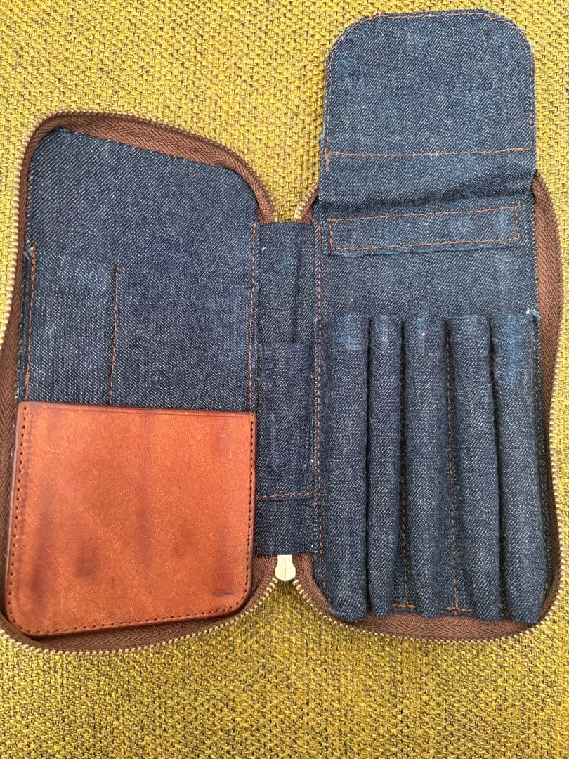 ラウンドジップペンケース デニム レザー 筆箱