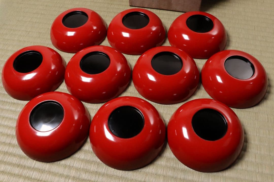 木製漆器 桐唐草蒔絵 朱塗銘々木皿 十九客 11.8cm 木箱 金蒔絵 MA12