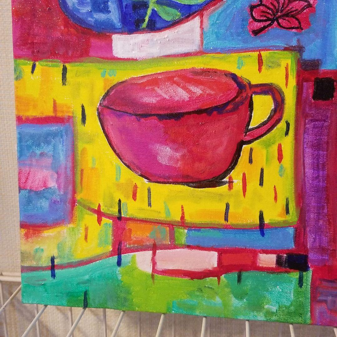 油絵　にゃんこ　にぎやかなテーブル