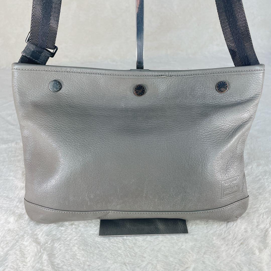 【美品】 PORTER ポーター ショルダーバッグ レザー グレー
