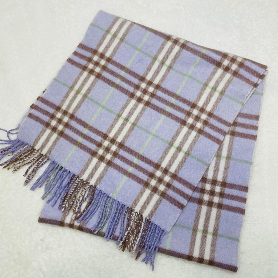 BURBERRY バーバリーロンドン カシミヤ マフラー チェック パープル
