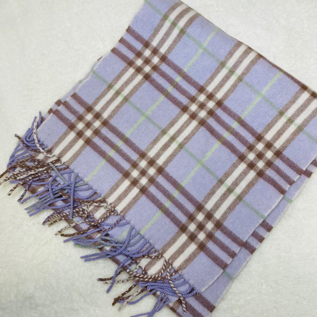 BURBERRY バーバリーロンドン カシミヤ マフラー チェック パープル