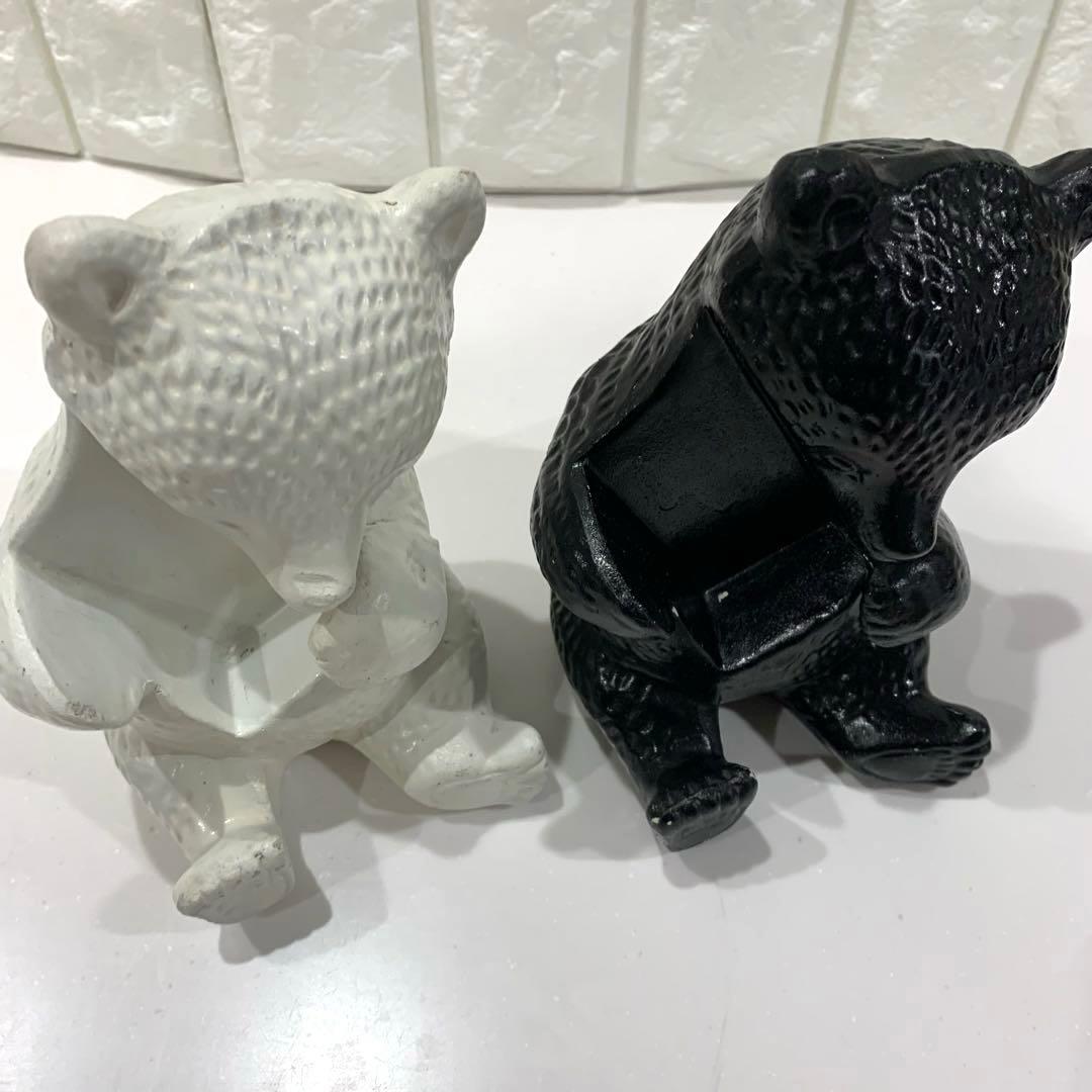 ニッカウヰスキー 抱き熊 木彫り風 陶器　置物 昭和　ブラックニッカ　白黒セット