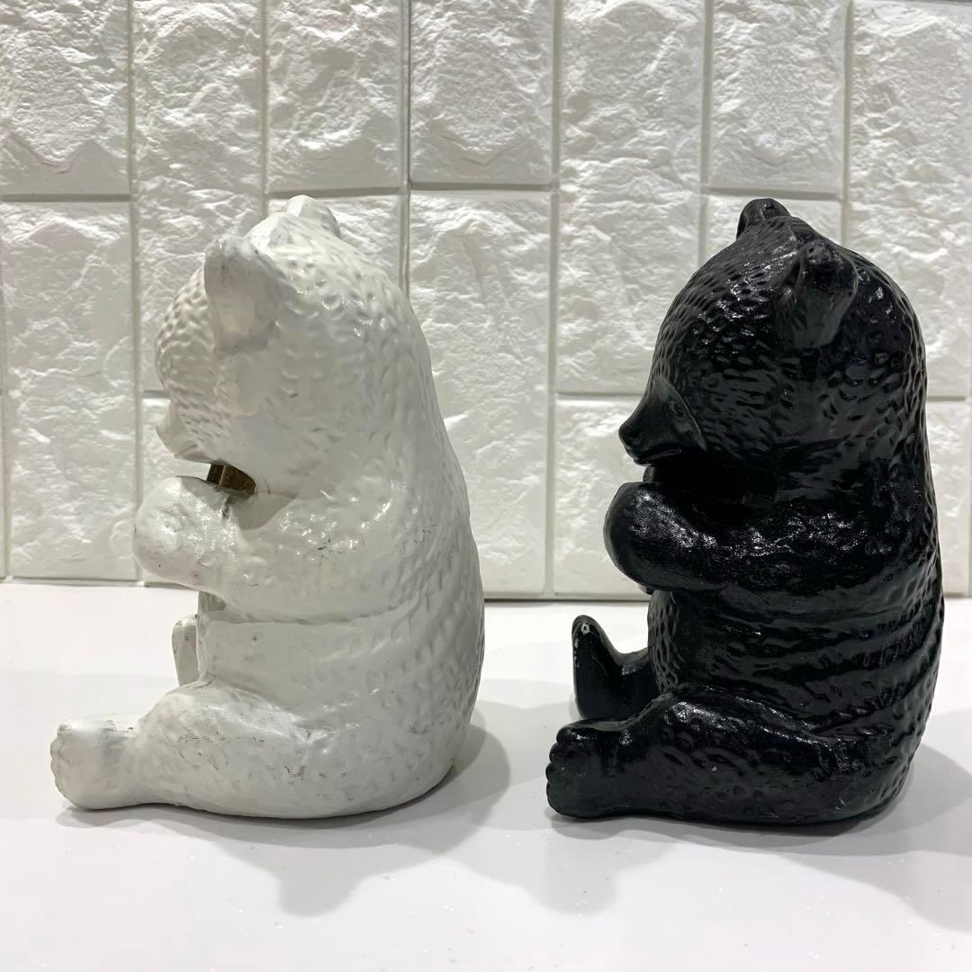 ニッカウヰスキー 抱き熊 木彫り風 陶器　置物 昭和　ブラックニッカ　白黒セット