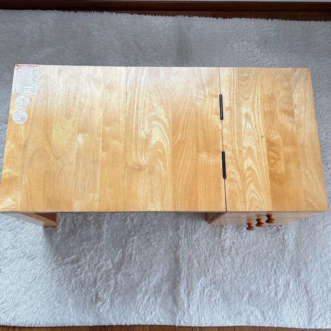 折り畳み】文机　机　座卓　作業台　花台　木製　ナチュラル 引き出し付き