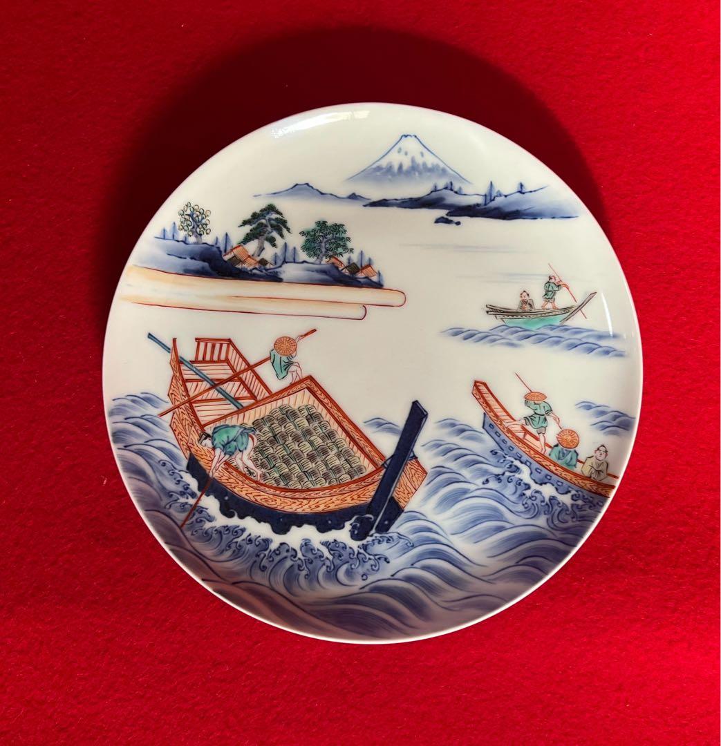 古美術 富嶽三十六景 武陽佃島　今右衛門作 飾り皿　木箱付き コレクション