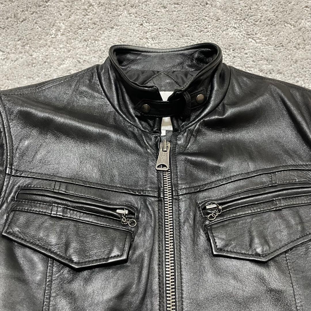 【BUFFALOBOBS】ブラックレザー シングルライダース　羊革　サイズ3