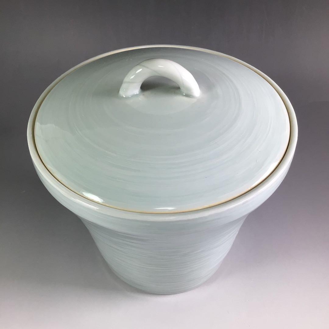 Ｒ６８３　水指　『石崎光四郎造』『青白磁』『末広水指』　共箱　茶道具