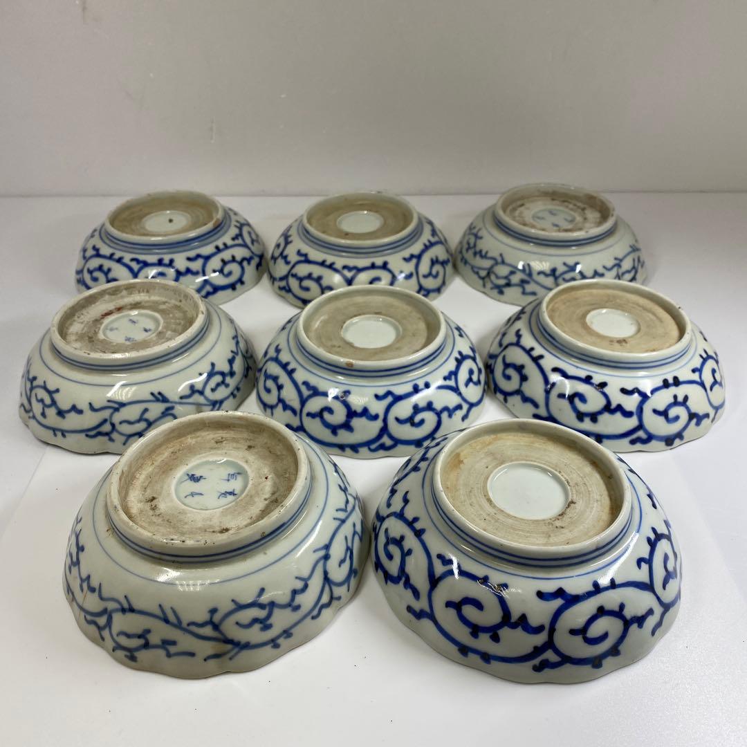 古伊万里　染付みじんこ膾皿16枚　木箱　幅14.8㎝東Y7-0314☆2Fトヒサ