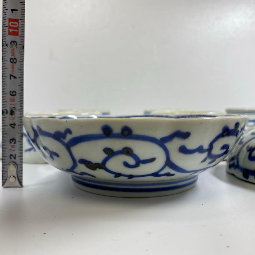 古伊万里　染付みじんこ膾皿16枚　木箱　幅14.8㎝東Y7-0314☆2Fトヒサ