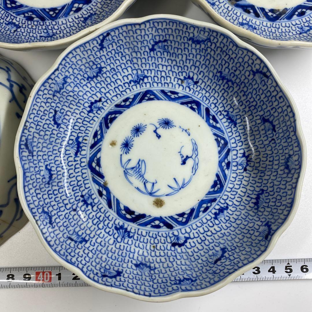 古伊万里　染付みじんこ膾皿16枚　木箱　幅14.8㎝東Y7-0314☆2Fトヒサ