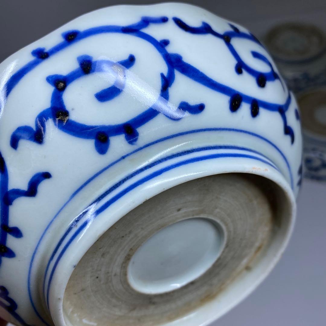 古伊万里　染付みじんこ膾皿16枚　木箱　幅14.8㎝東Y7-0314☆2Fトヒサ