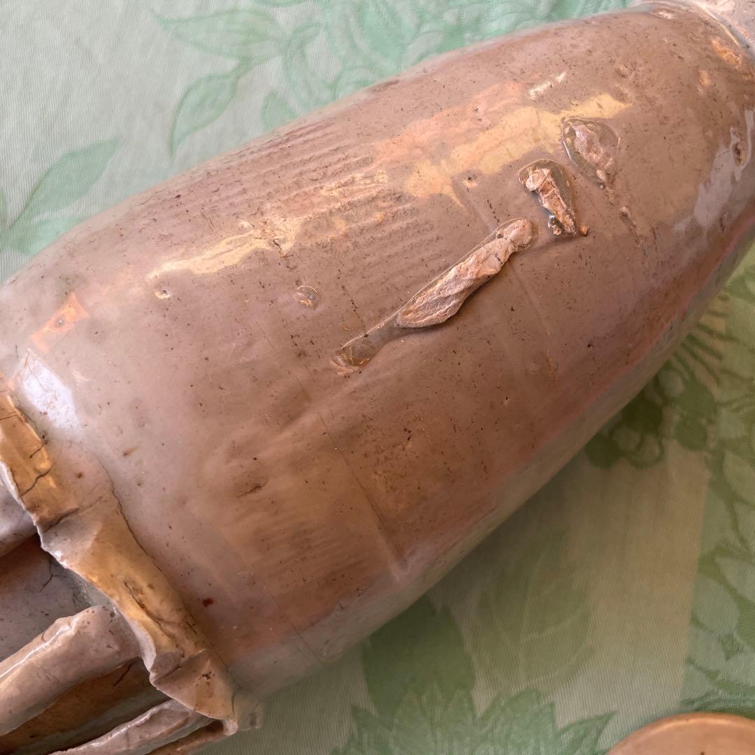 日月壺　蓋付き 白磁　発掘品　中国古阮 陶器の花瓶と鳥型