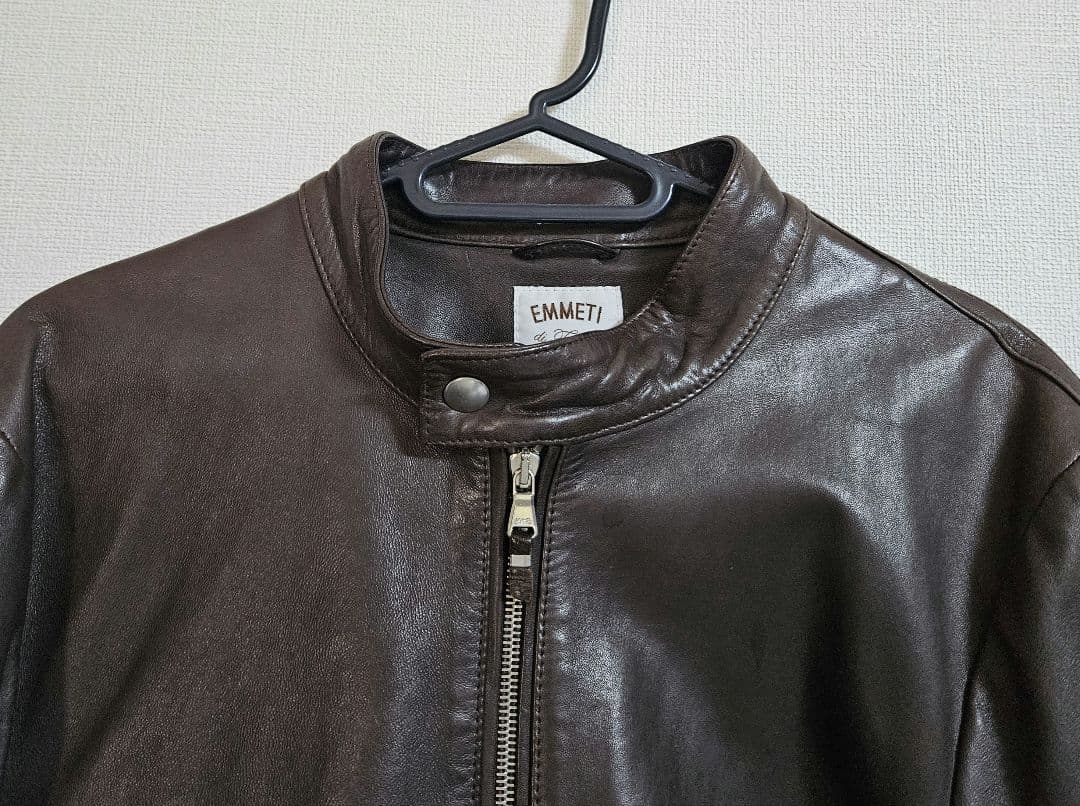 【サイズ44】EMMETI JURI ブラウンレザーシングルライダースジャケット