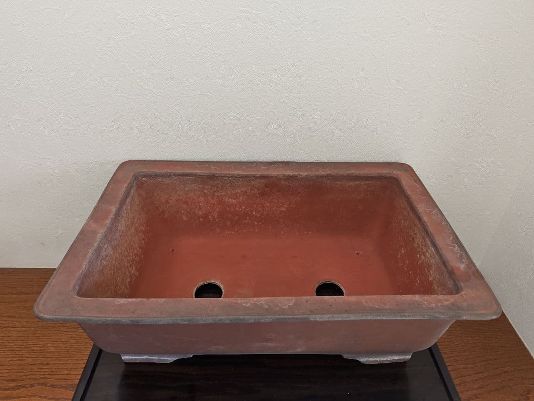 赤色長方形陶器鉢　希少サイズ　超大型 約61cmx39cm×20.5cm