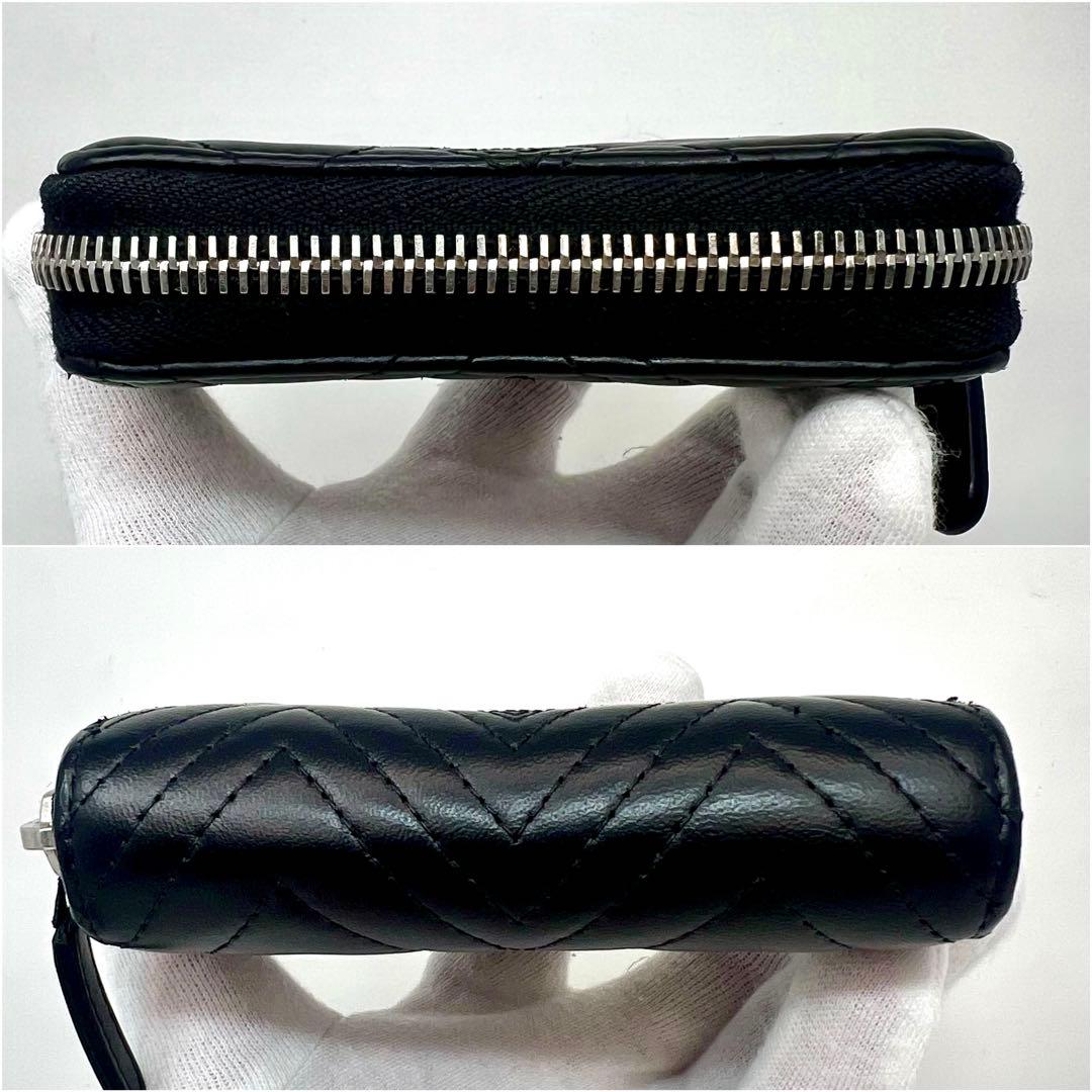 CHANEL シャネル ラムスキン Vステッチ刺繍 ラウンドジップ ケース