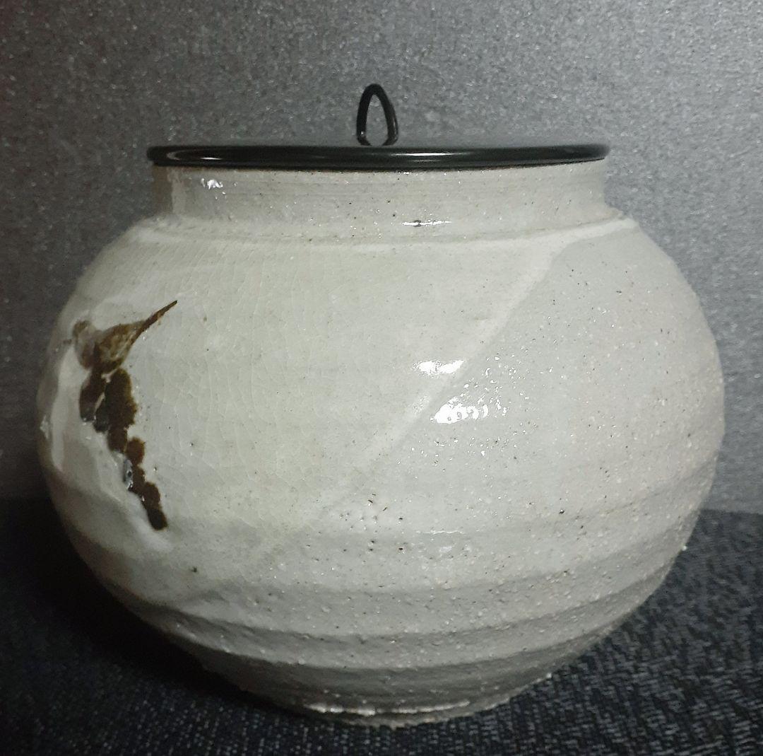 日本工芸会正会員　益子焼【武田敏男】作　鉄釉　草文様　水指　共箱　茶道具　茶器