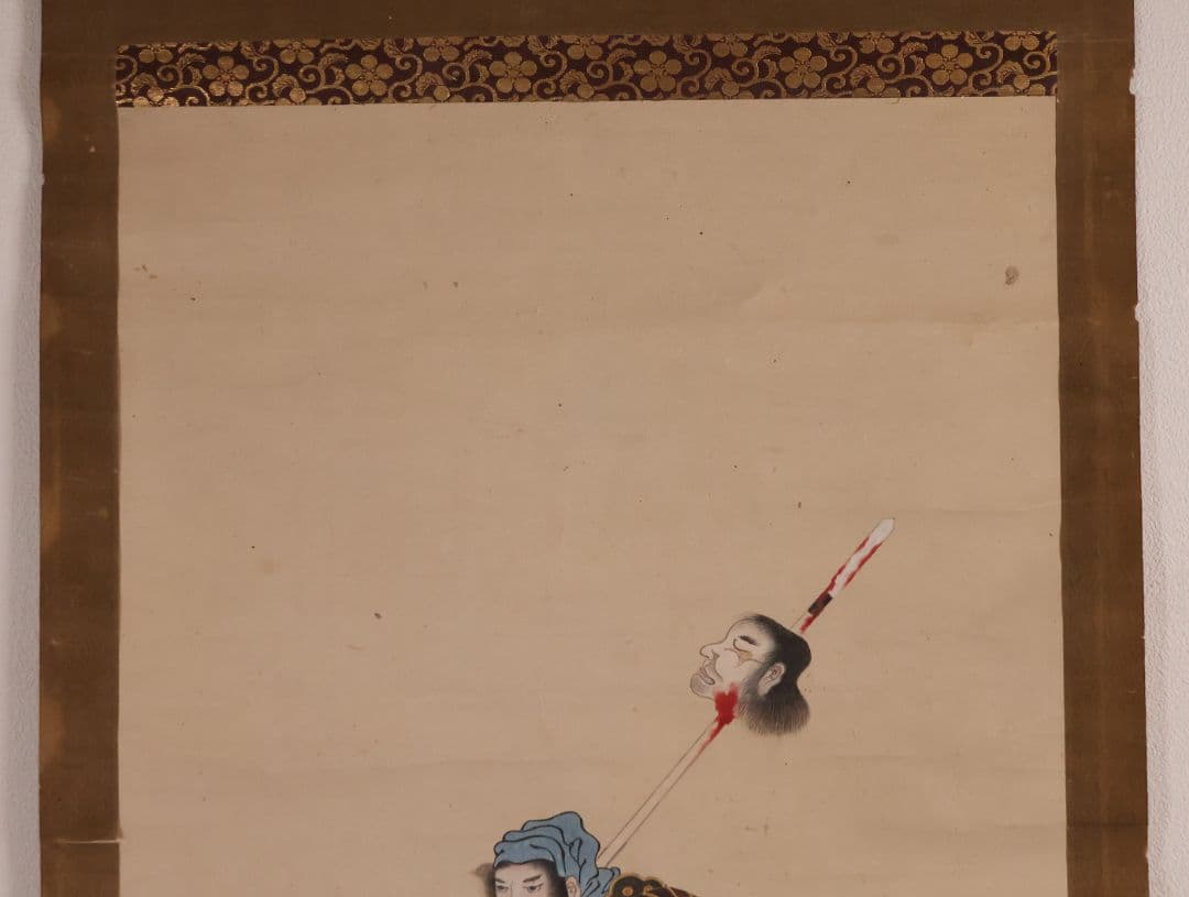 【模写】日本画 前田利家桶狭間凱旋画 清秀謹摸 紙本 掛軸 武者 MB156