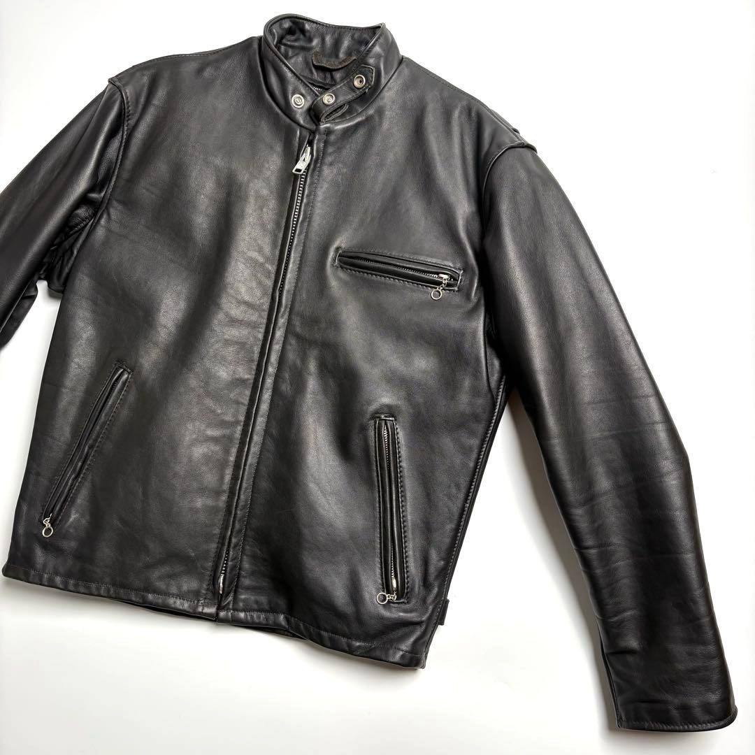 【米国製】Schott レザー ライダースジャケット 黒 40 シングル 本革