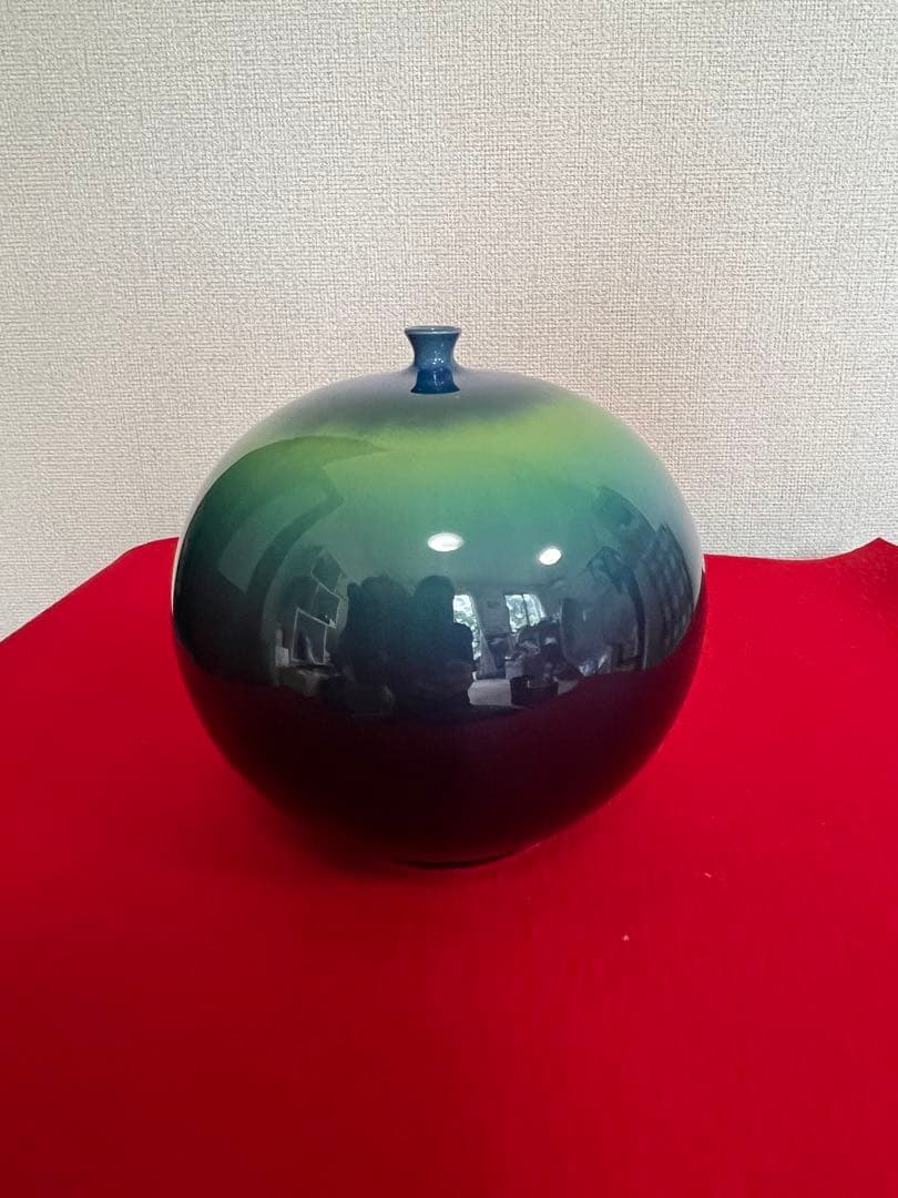 人間国宝 三代 徳田八十吉（正彦銘）碧明釉 壺 管理T272