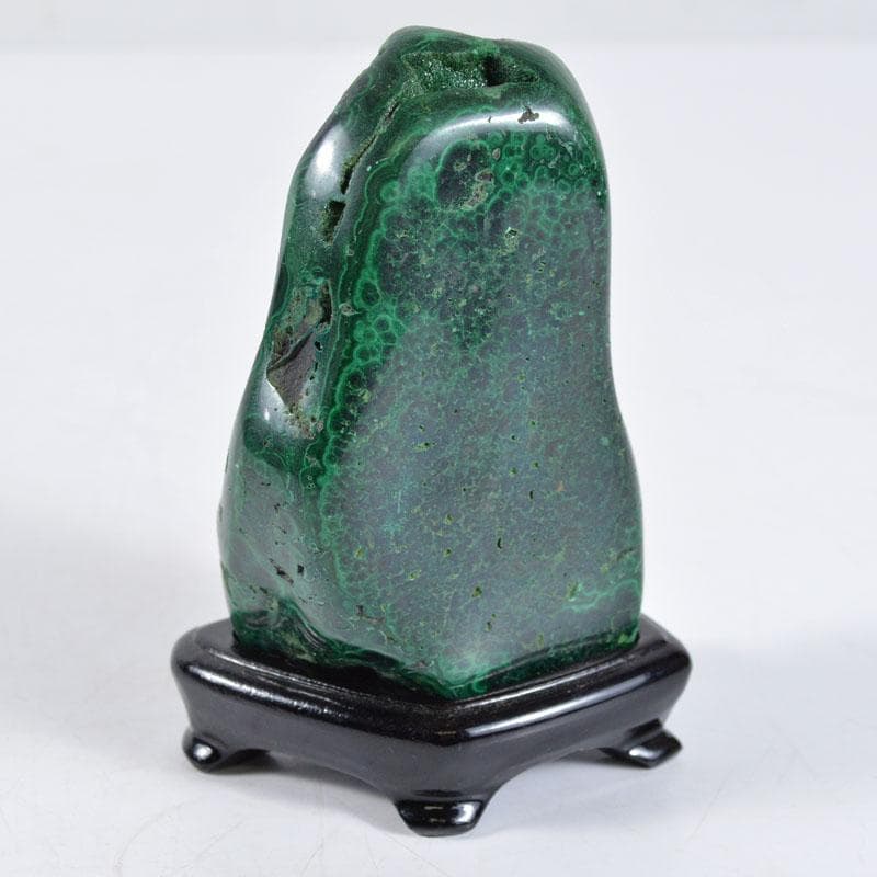 天然石　鑑賞石　孔雀石　マラカイト　置物　重さ約362g　唐木台　D　R4652