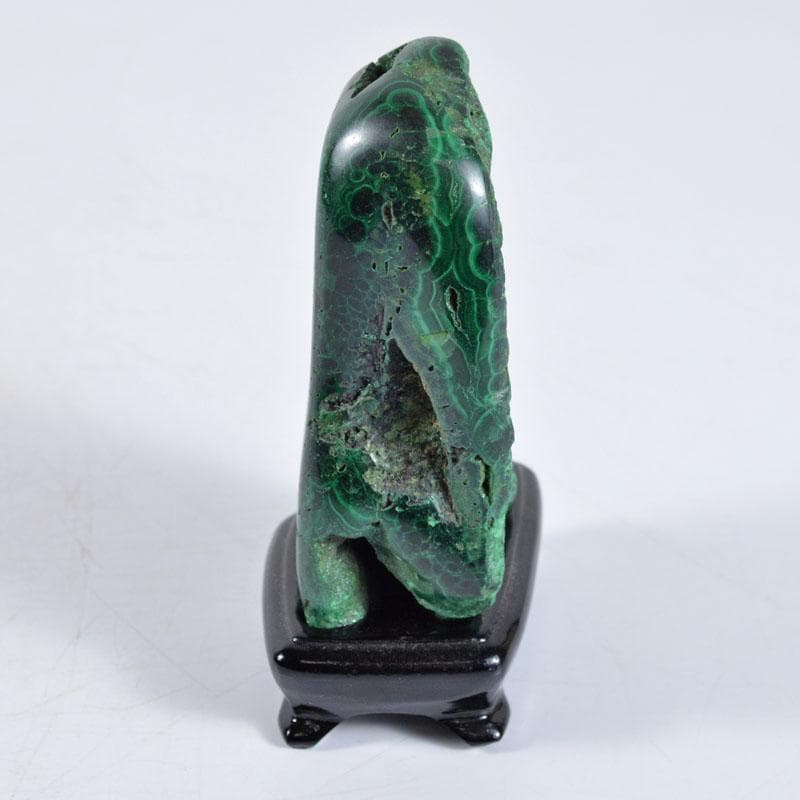 天然石　鑑賞石　孔雀石　マラカイト　置物　重さ約362g　唐木台　D　R4652