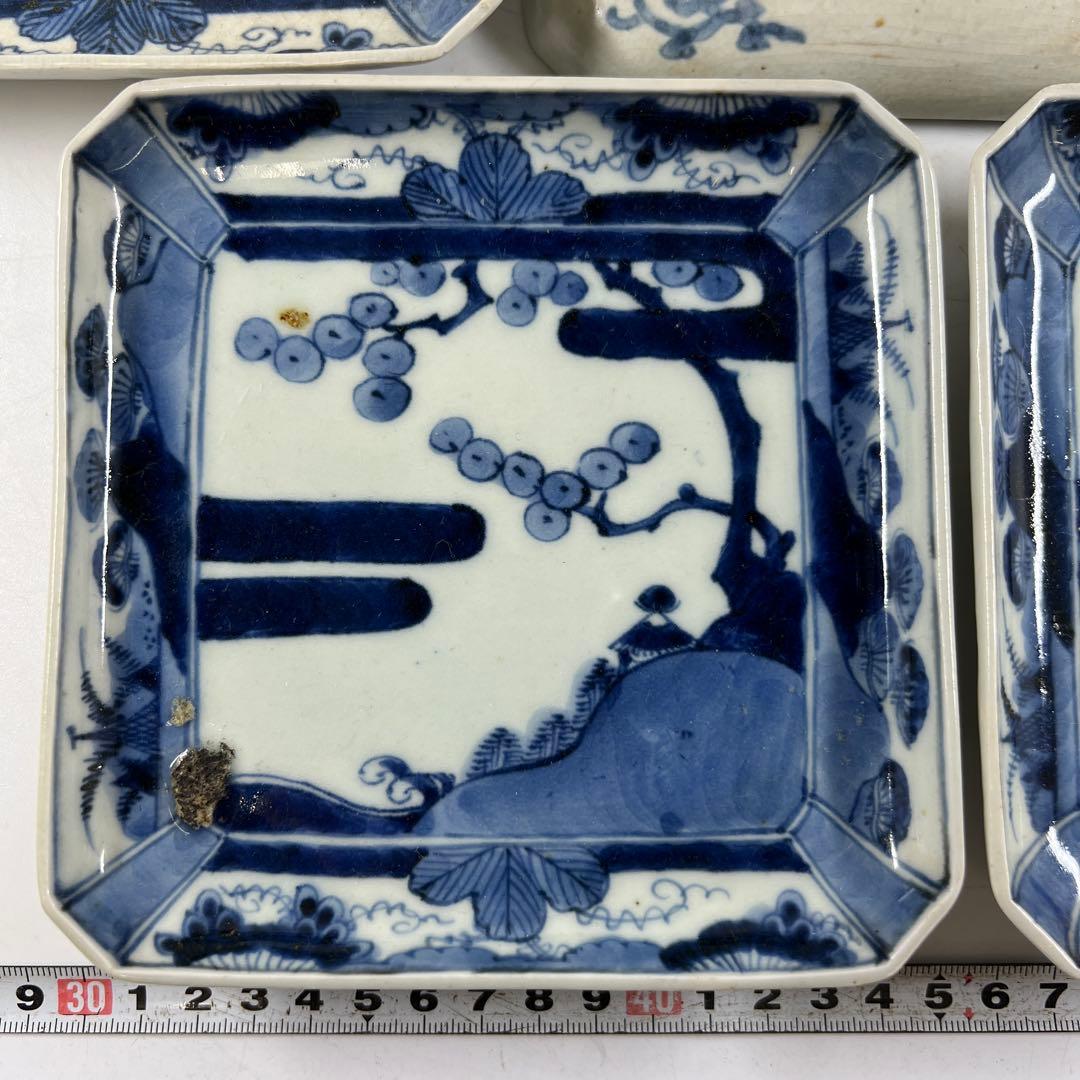 江戸後期　古伊万里　染付角皿12枚　幅約14~14.5㎝　東Y7-0717①