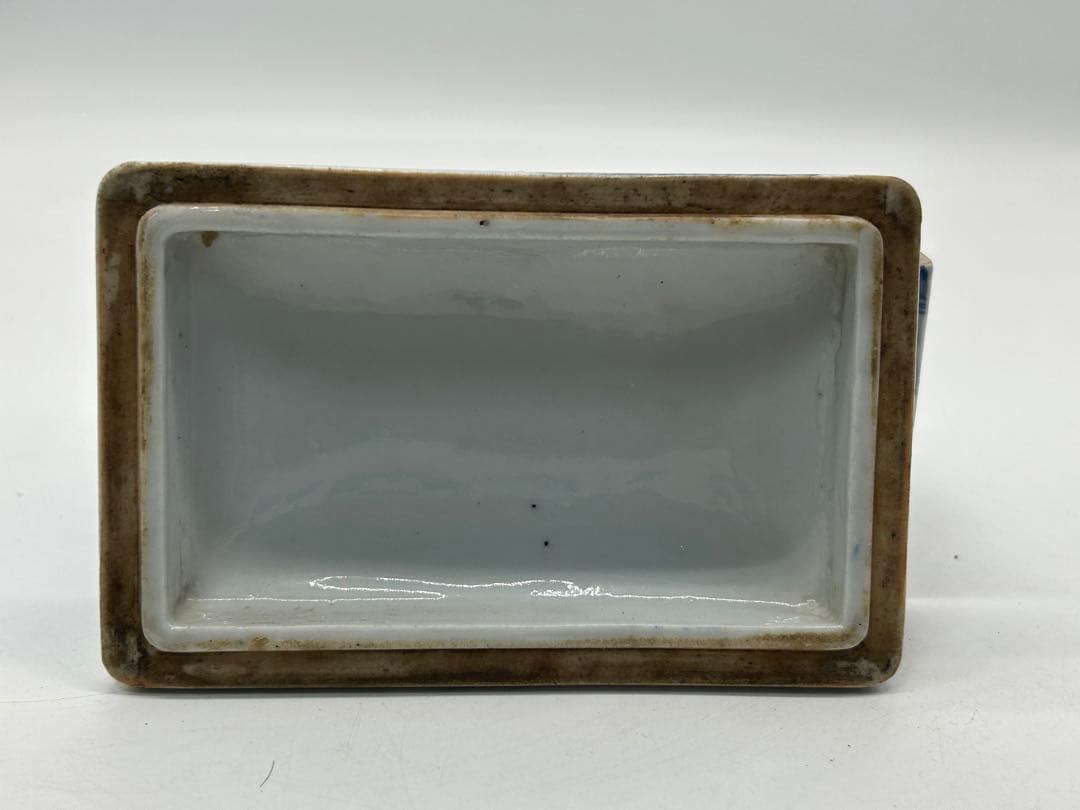 時代　染付山水紋蓋物　送料込み0410