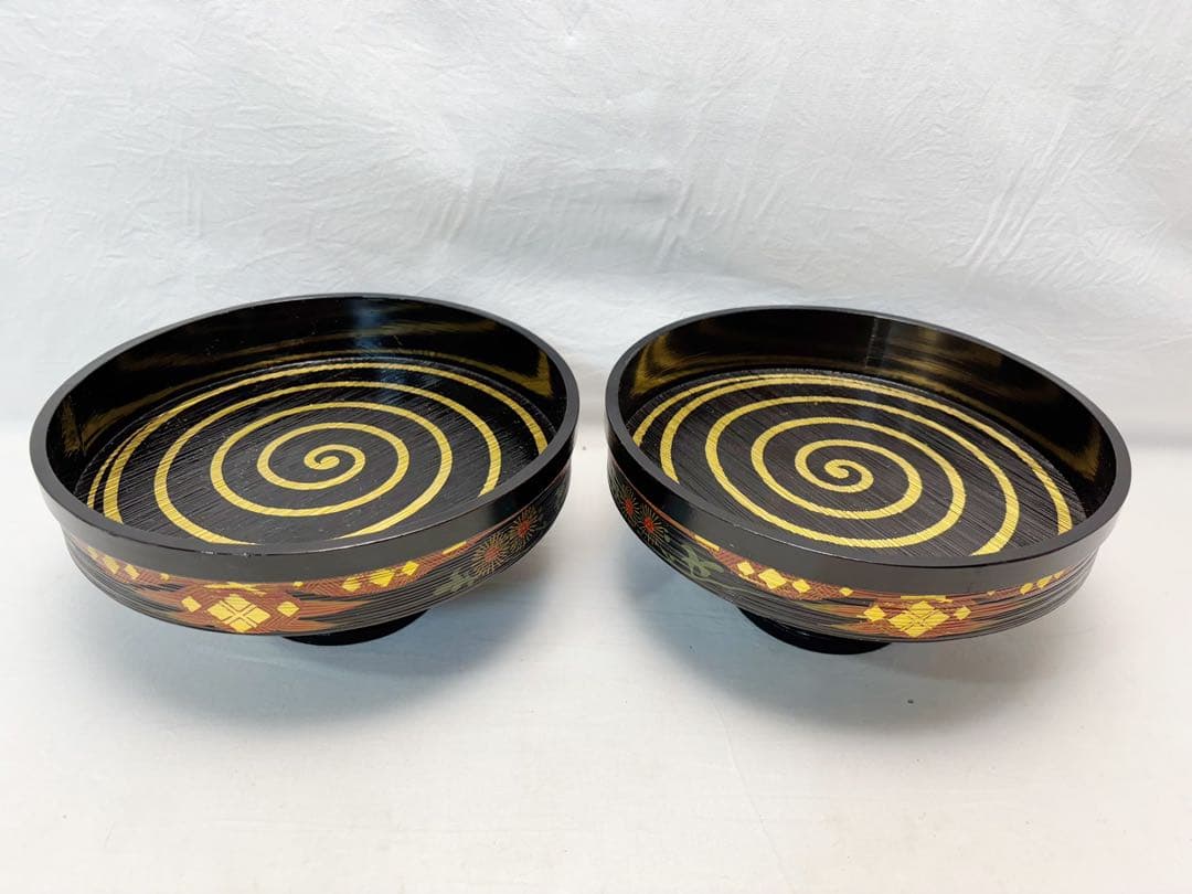 茶道具 今日庵好 柳菴 木製 渦蒔絵 獨楽 菓子器 高杯 2客組 おしゃれ