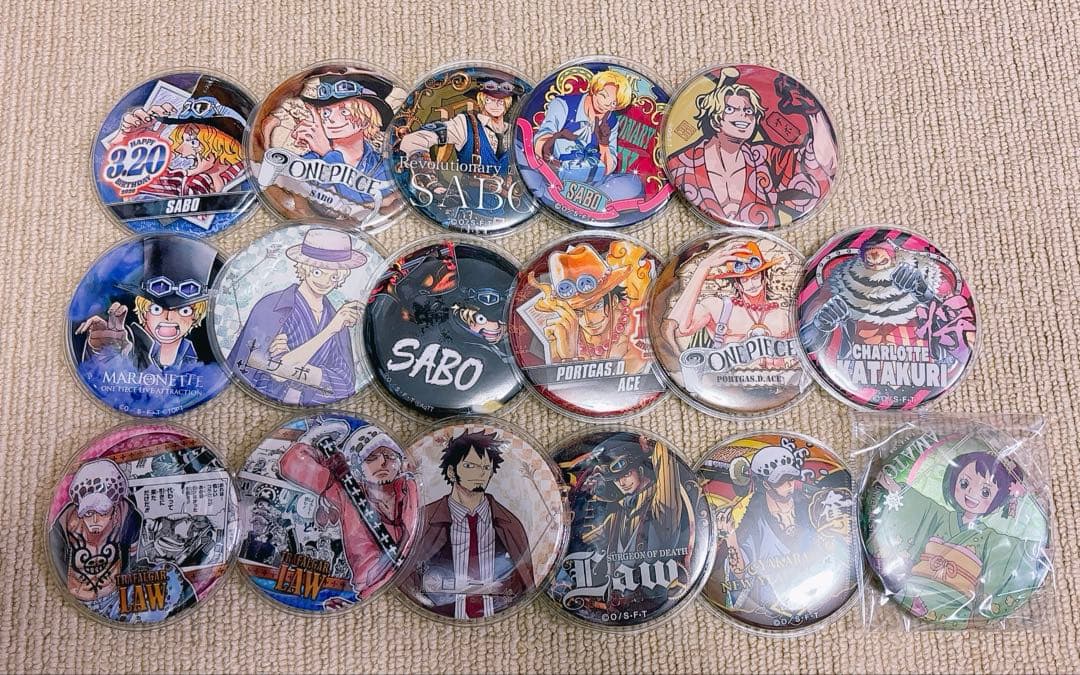 日本限定ONE PIECE ルフィ ロー サボ エース 輩缶バッチ 53個セット