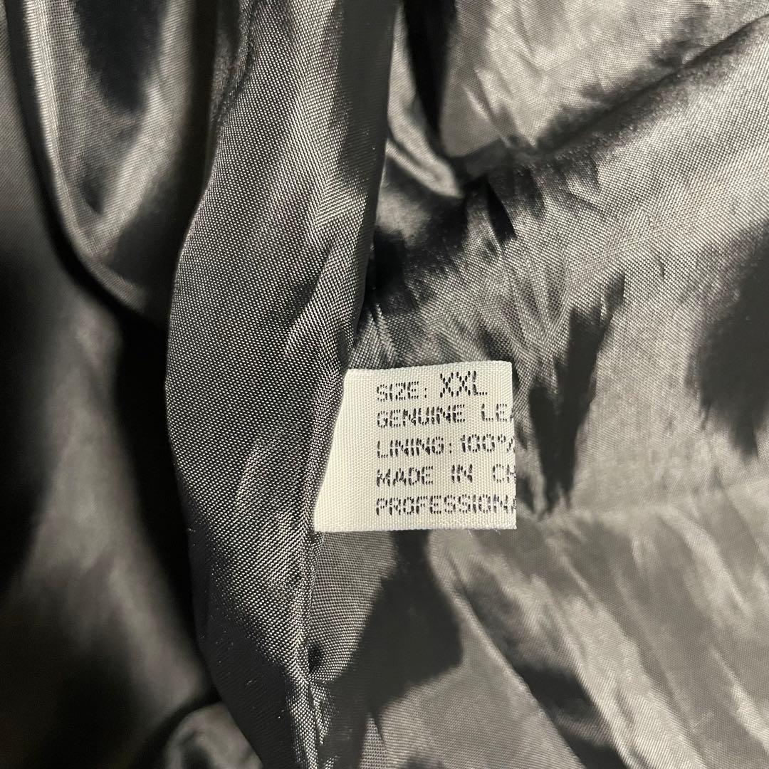 【大きいサイズ×刺繍】本革 リアルレザーシングルライダースジャケット 黒 3L