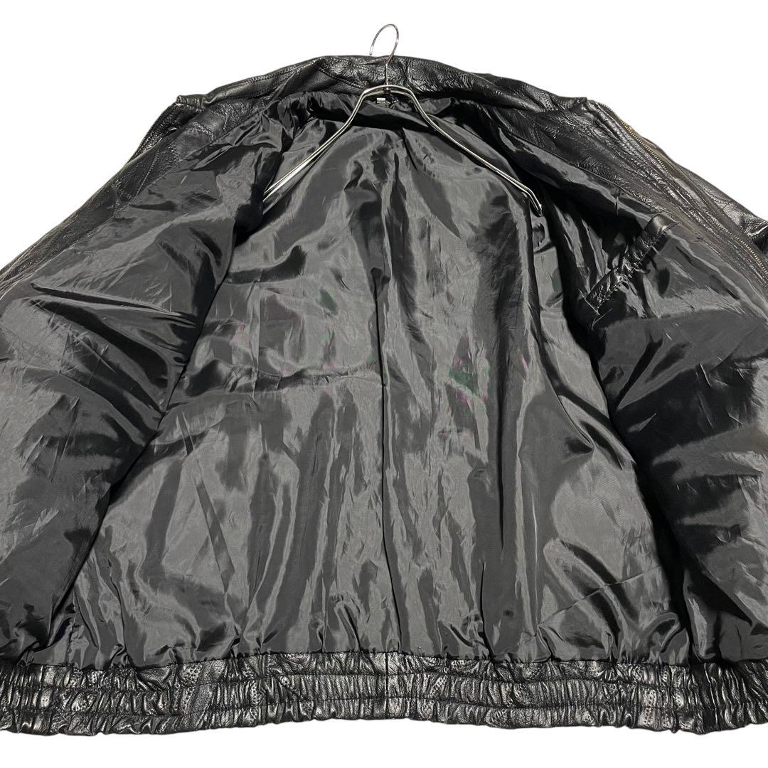 【大きいサイズ×刺繍】本革 リアルレザーシングルライダースジャケット 黒 3L