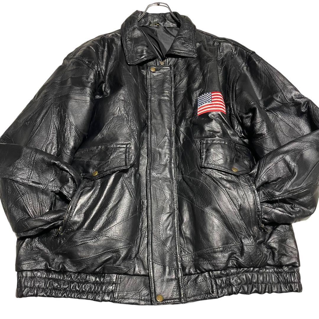 【大きいサイズ×刺繍】本革 リアルレザーシングルライダースジャケット 黒 3L